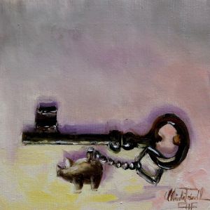 the key for luck, oil on panel, 8x8 inches