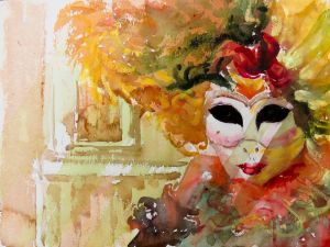Venetian Carneval Mask, watercolor, 12x16 inches