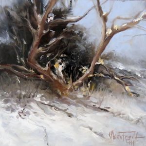 snow is back again, oil on panel, 8x8 inches