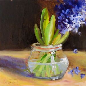 Hyacinths, oil on panel, 8x8 inches
