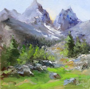 High up in the Mountains, oil on panel, 7,9x7,9 inches