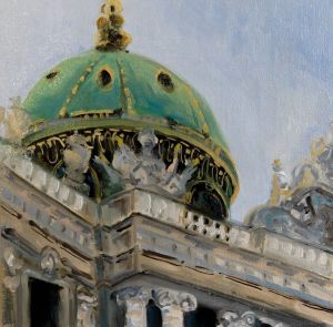 Dome of the Imperial Palace in Vienna, oil on panel, 8x8 inches