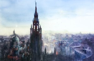 Rooftops Vienna, watercolor, 15x22 inches