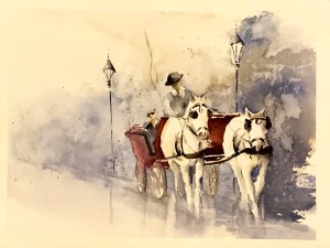 A Fiaker Ride in Vienna, watercolor, 8x12 inches