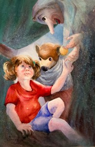 Childhood heroes - puppets, watercolor, 22x15 inches