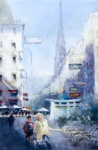 Steffl Vienna, watercolor, 56x38 cm