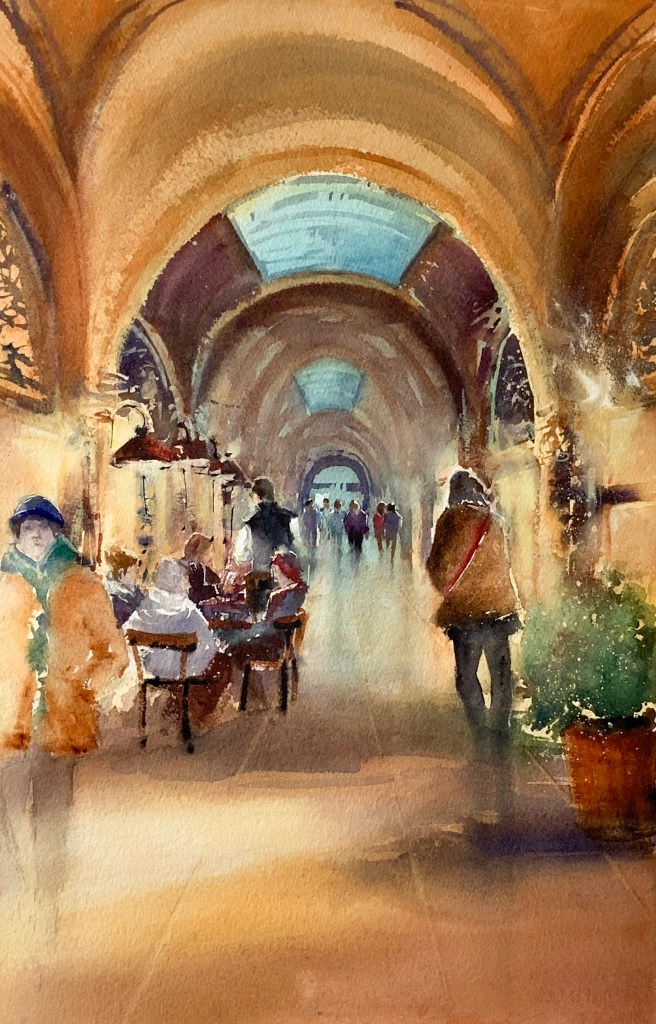 Passage Palais Ferstel, Vienna, watercolors 56x38 cm