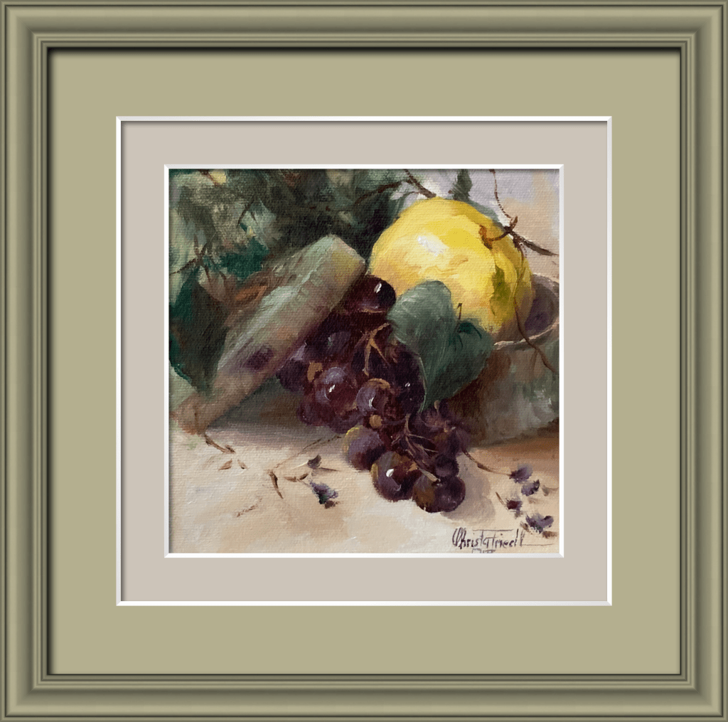 Yellow Apple and grapes